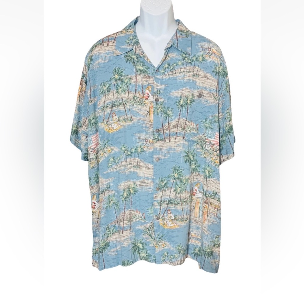 Batik Bay Hawaiian Shirt XXL Button Up Motorcycle Bikini Girl Beach USA Flag